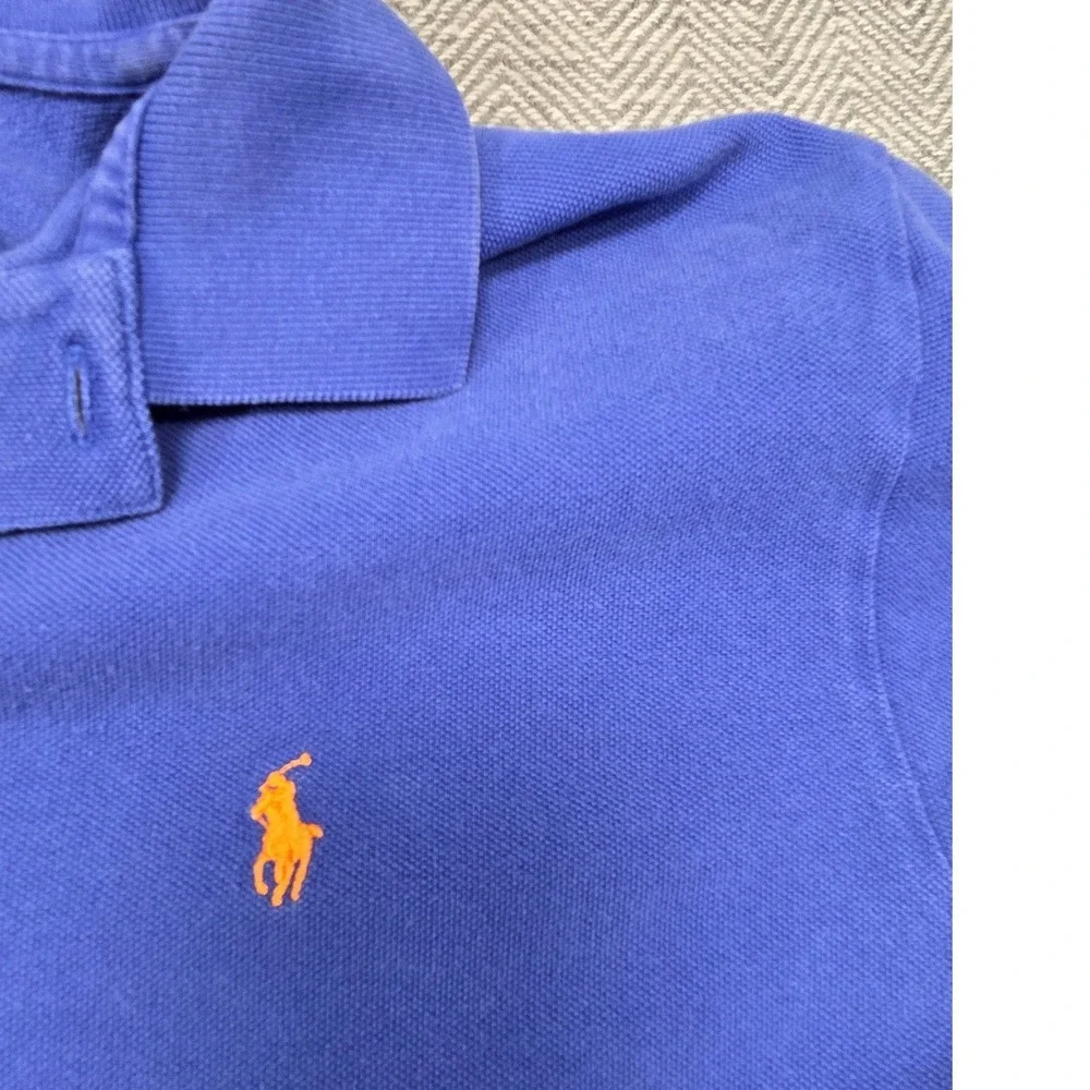 Polo Ralph Lauren‎ Mens Medium Blue Short Sleeve Pique Polo Shirt Orange Pony